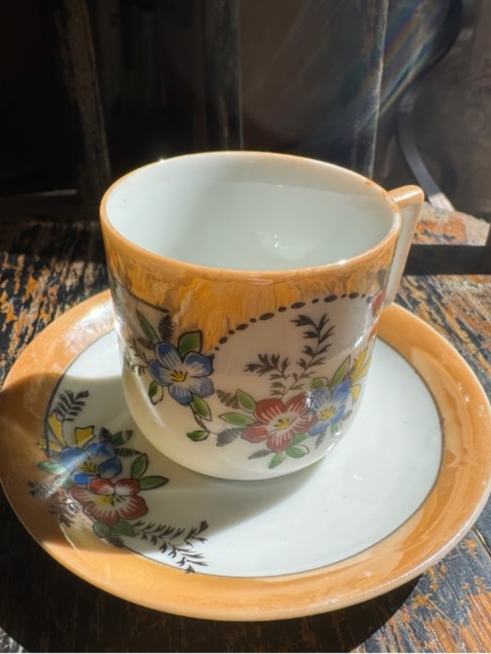 Floral Porcelain Mug and Saucer in Warm Yellow Accent